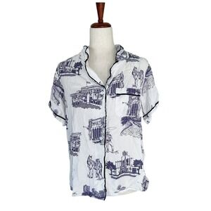 Katie Kime Women's Sleep Shirt Medium Fort Worth Toile Pajama Top Purple Print